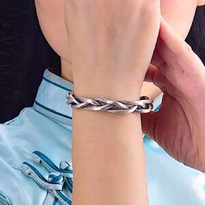 NWOT 🐍 STERLING SILVER TEXTURED SNAKESKIN DESIGN BRAIDED OPEN CUFF BRACELET OS